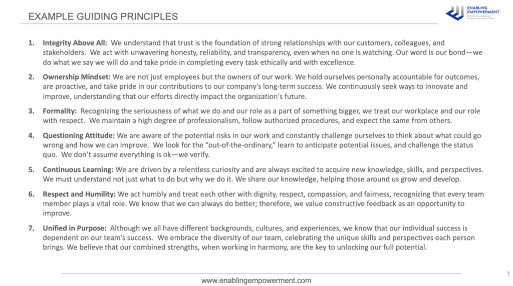 Culture Transformation Guiding Principles